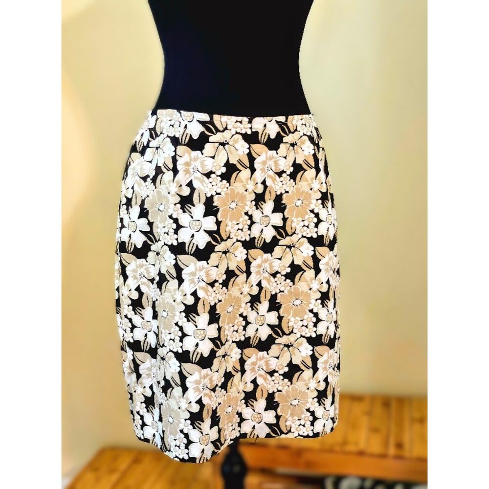 Vintage Casual Corner Floral A-Line Skirt 10 Brown Cream Tan Lined, Size 10